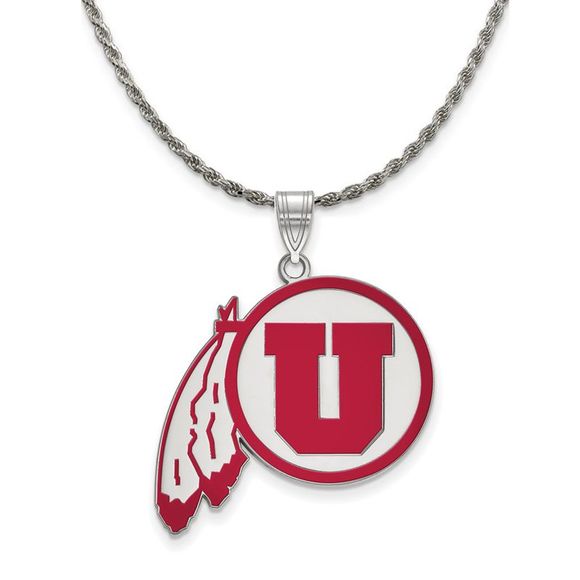 Sterling Silver U. of Utah XL Enamel Pendant Necklace - 24 Inch